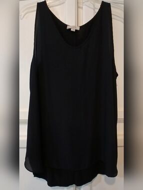 LOFT Women's Black Sleeveless Semi Sheer Front, Jersey Back Tank Top Size L
